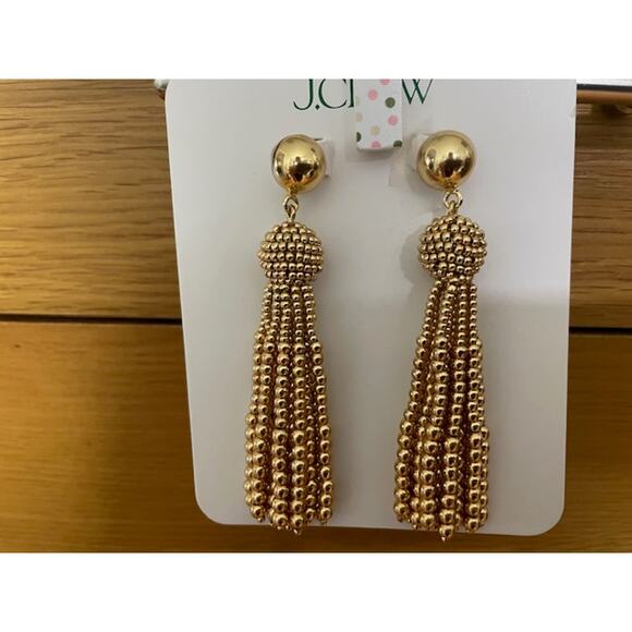 J Crew Gold Tassel Earrings Glam Flirty Girly Sparkle Holiday Festive Date Night - Picture 3 of 5